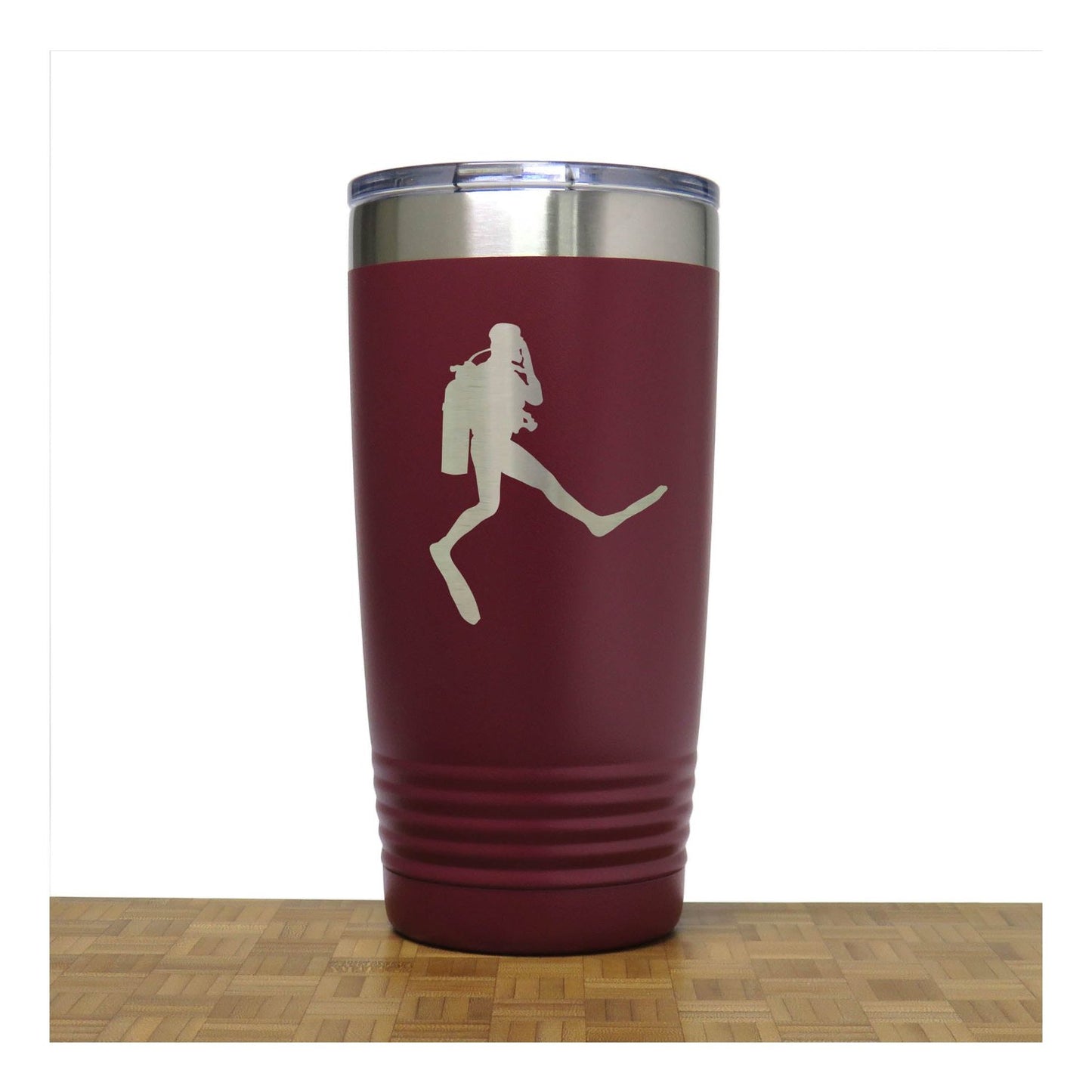 Maroon -  Scuba Diver Giant Step 20oz Insulated Tumbler - Copyright Hues in Glass