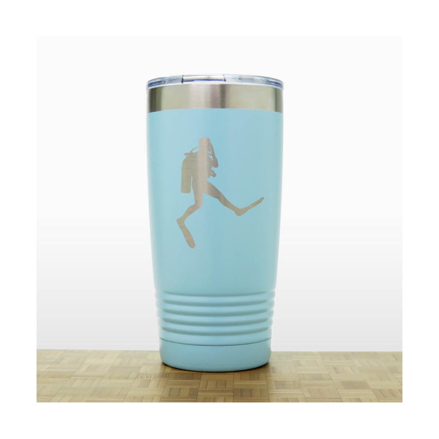 Teal  -  Scuba Diver Giant Step 20oz Insulated Tumbler - Copyright Hues in Glass