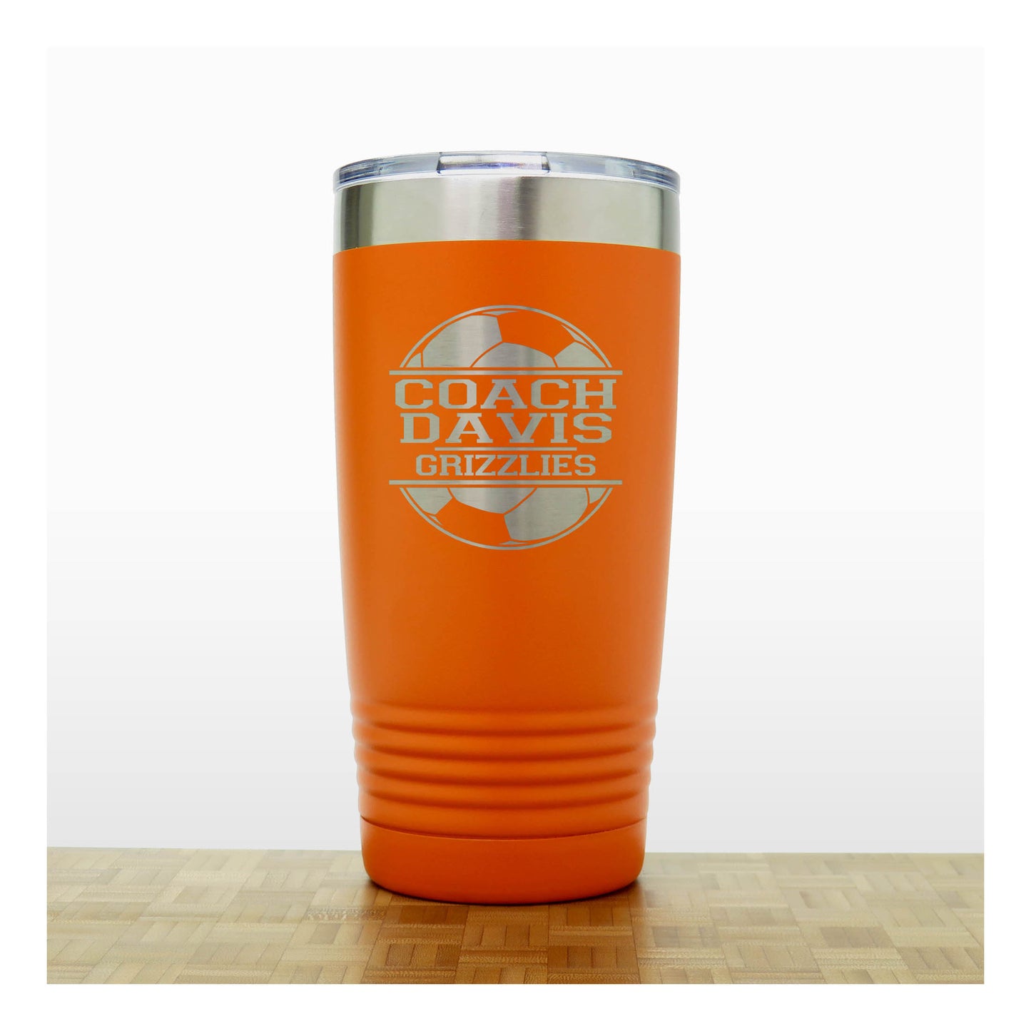 Orange - Soccer Coach Insulated Tumbler - 20 oz Insulated Tumbler - Copyright Hues in Glass