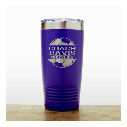 Purple - Soccer Coach Insulated Tumbler - 20 oz Insulated Tumbler - Copyright Hues in Glass