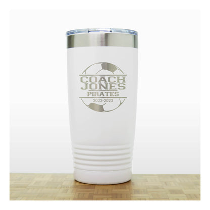 Whte - Soccer Coach Insulated Tumbler - 20 oz Insulated Tumbler - Copyright Hues in Glass
