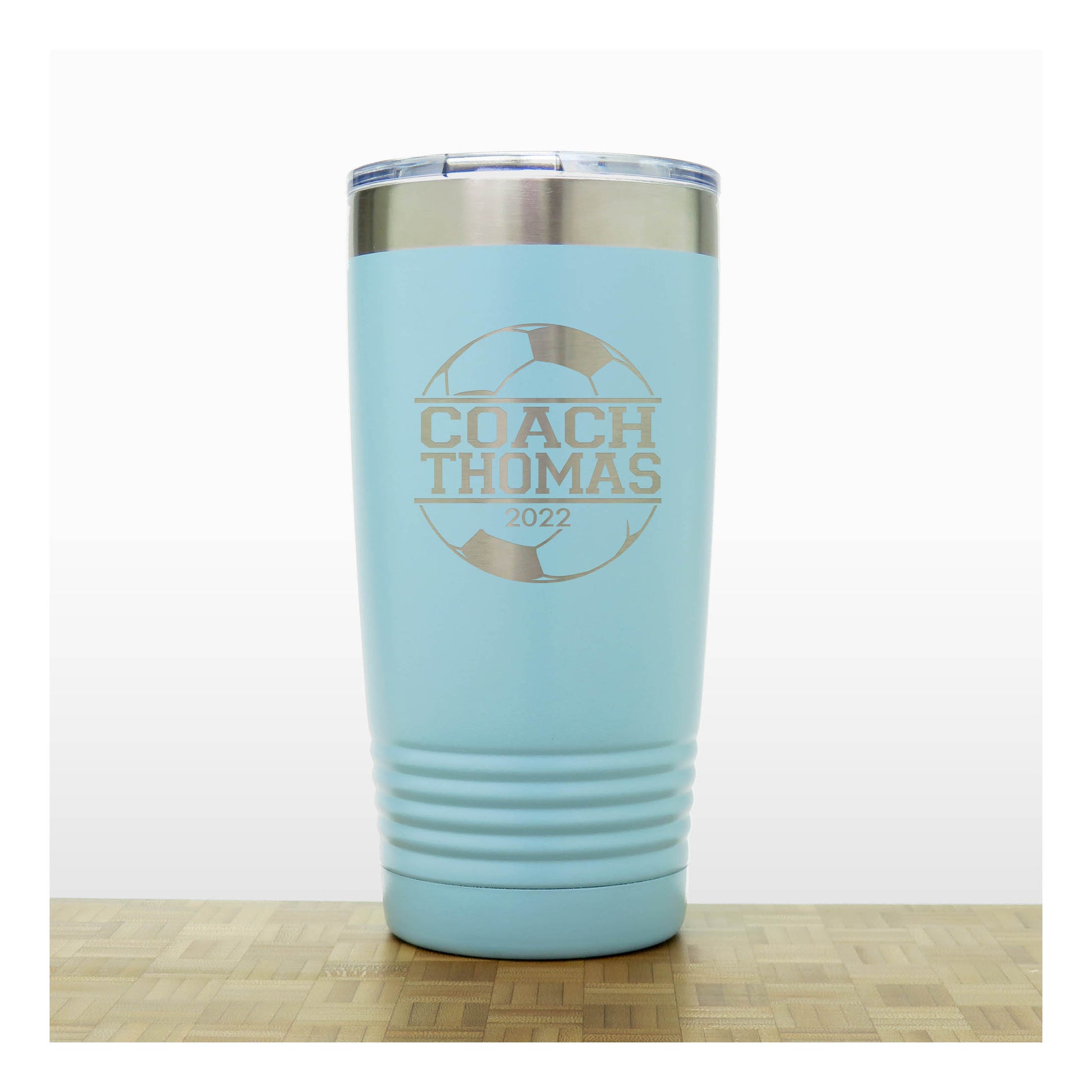 Teal - Soccer Coach Insulated Tumbler - 20 oz Insulated Tumbler - Copyright Hues in Glass
