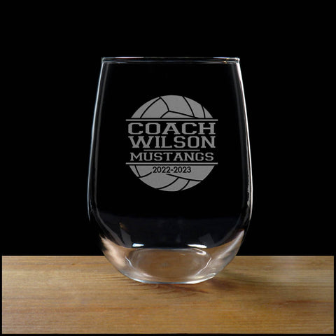Volleyball Coach Personalized Stemless Wine Glass with Team Name and Date - Copyright Hues in Glass