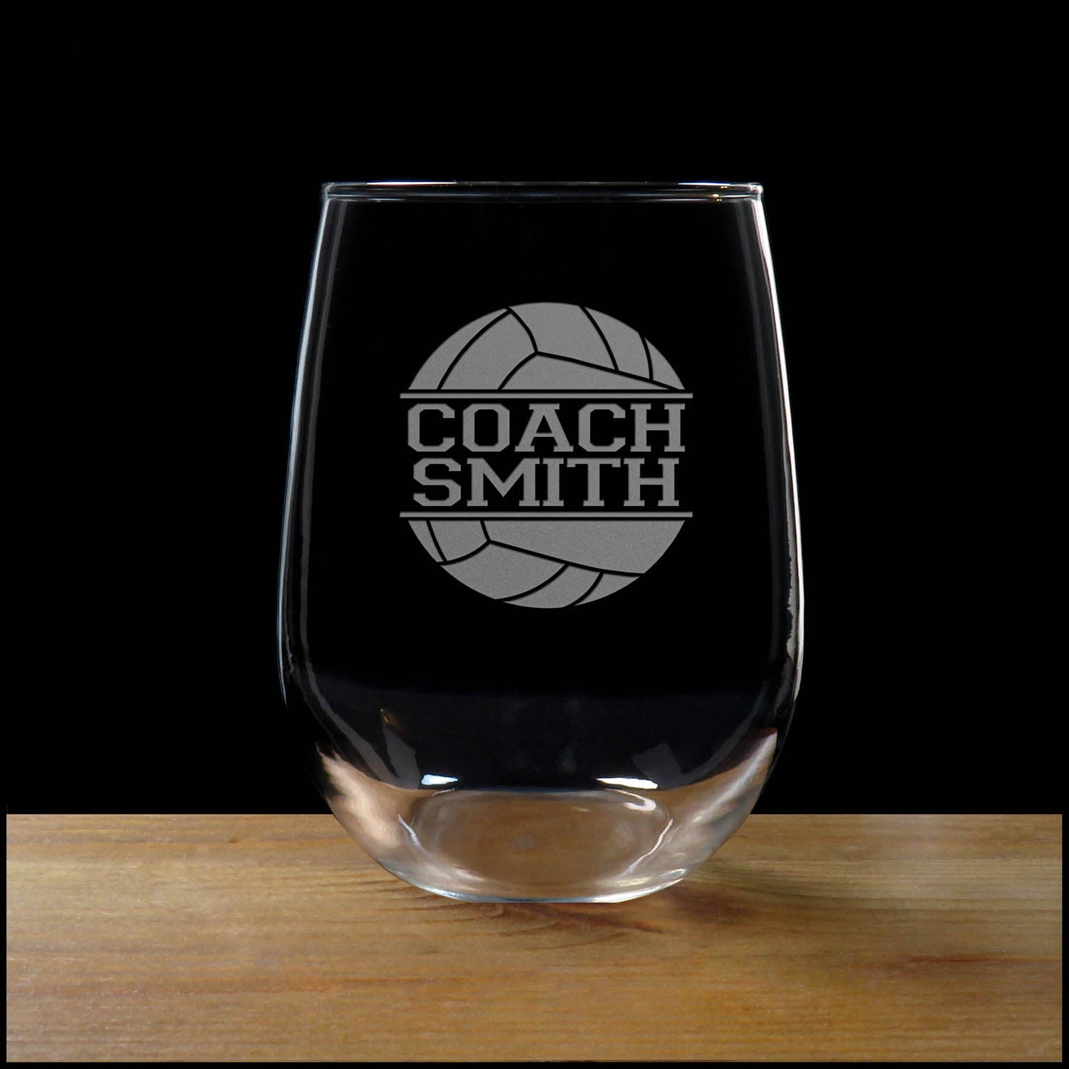 Volleyball Coach Personalized Stemless Wine Glass with Team Name - Copyright Hues in Glass