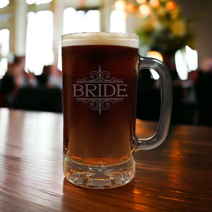 Bride 16oz Engraved Beer Mugs - Wedding Personalized Gift