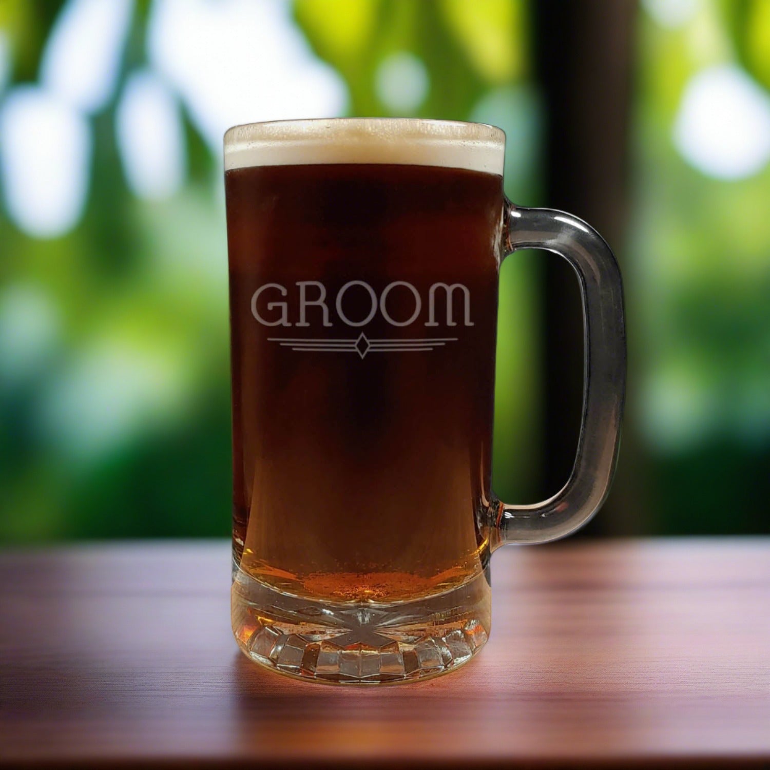 Groom Beer Mug design - Dark Beer - Copyright Hues in Glass