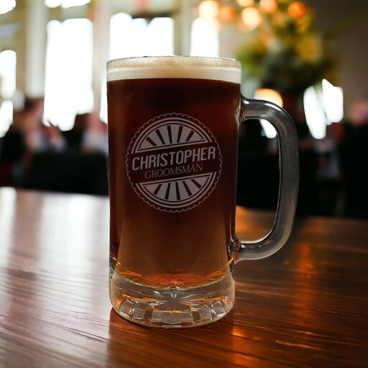 Groomsman Beer Mug - Dark Beer - Copyright Hues in Glass