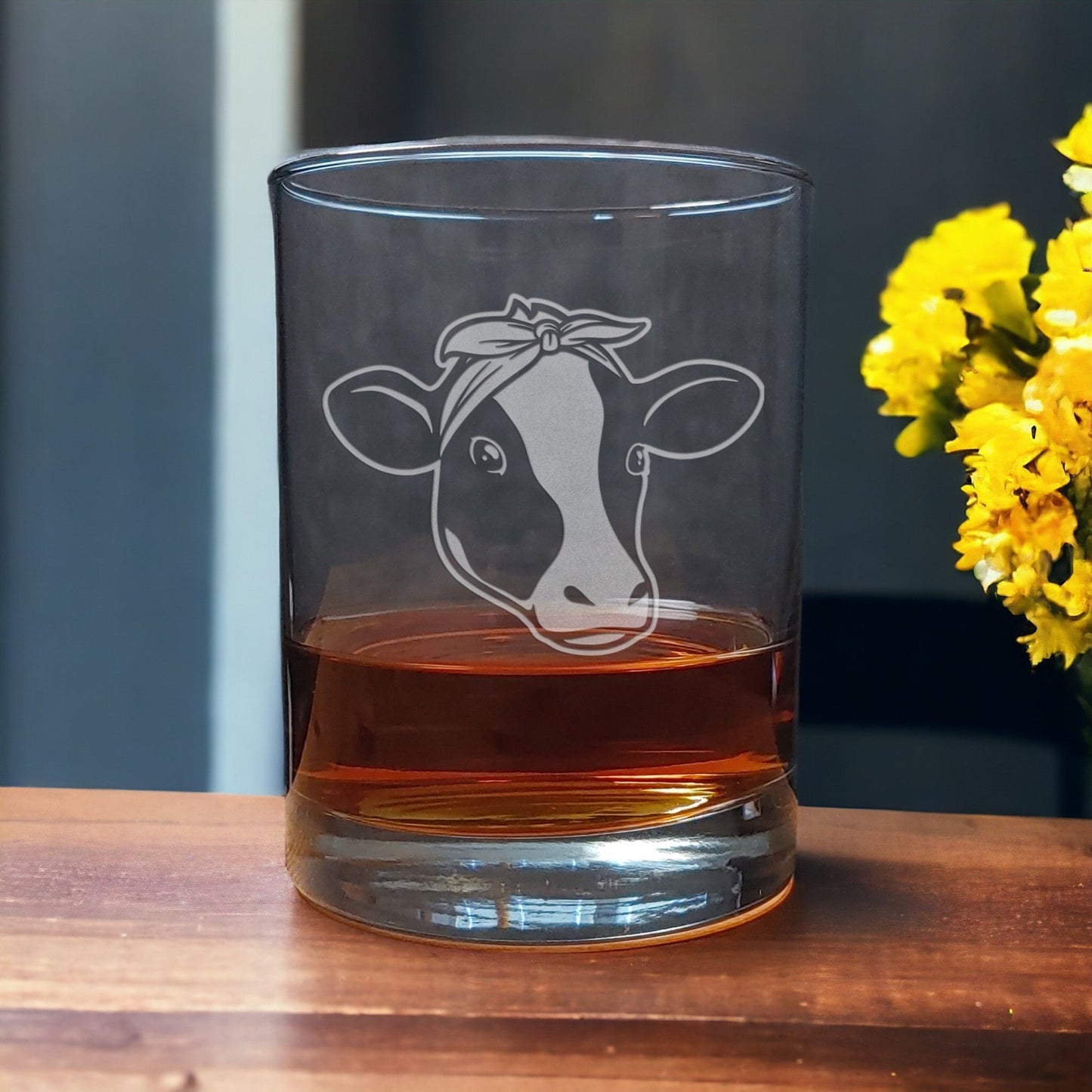 Cow Face with Bandana 13 oz Whisky Glass - Copyright Hues in Glass