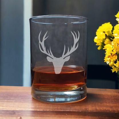 Deer Antlers on Head 13 oz Whisky Glass - Copyright Hues in Glass