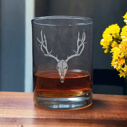 Deer Antlers On Skull 13 oz Whisky Glass - Copyright Hues in Glass