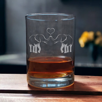 Elephant in Love 13 oz Whisky Glass - Design 2 - Copyright Hues in Glass