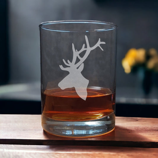 Elk Head 13 oz WhiskeyGlass - Design 2 - Copyright Hues in Glass