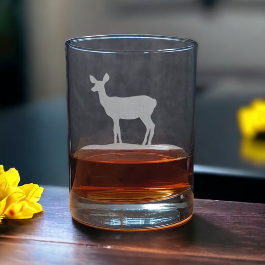 Deer 13 oz Engraved 13oz Whiskey Glass - Etched Doe Personalized Gift