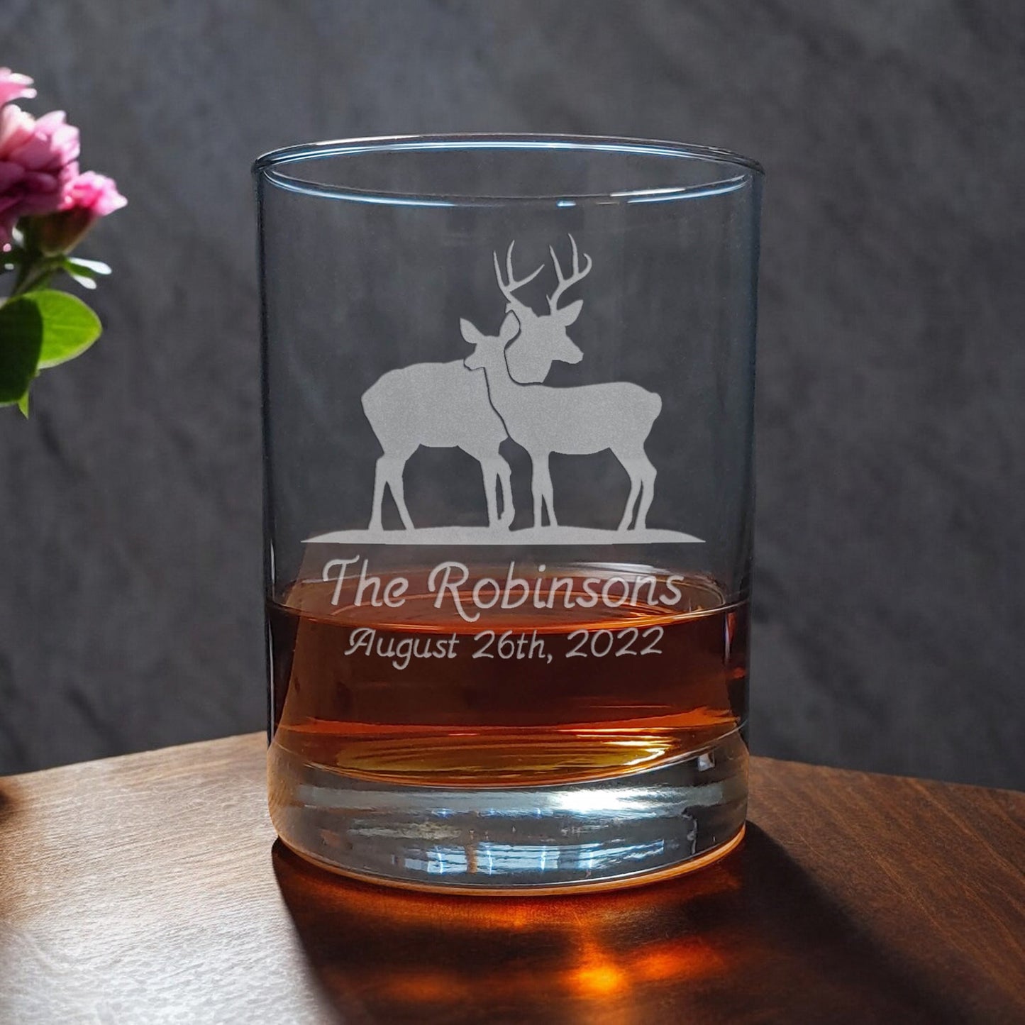 Deer (Stag and Doe) Whisky Glass - Copyright Hues in Glass 