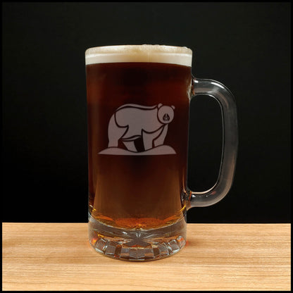 Bear Beer Mug with Dark Beer - Design 2 - Copyright Hues in Glass