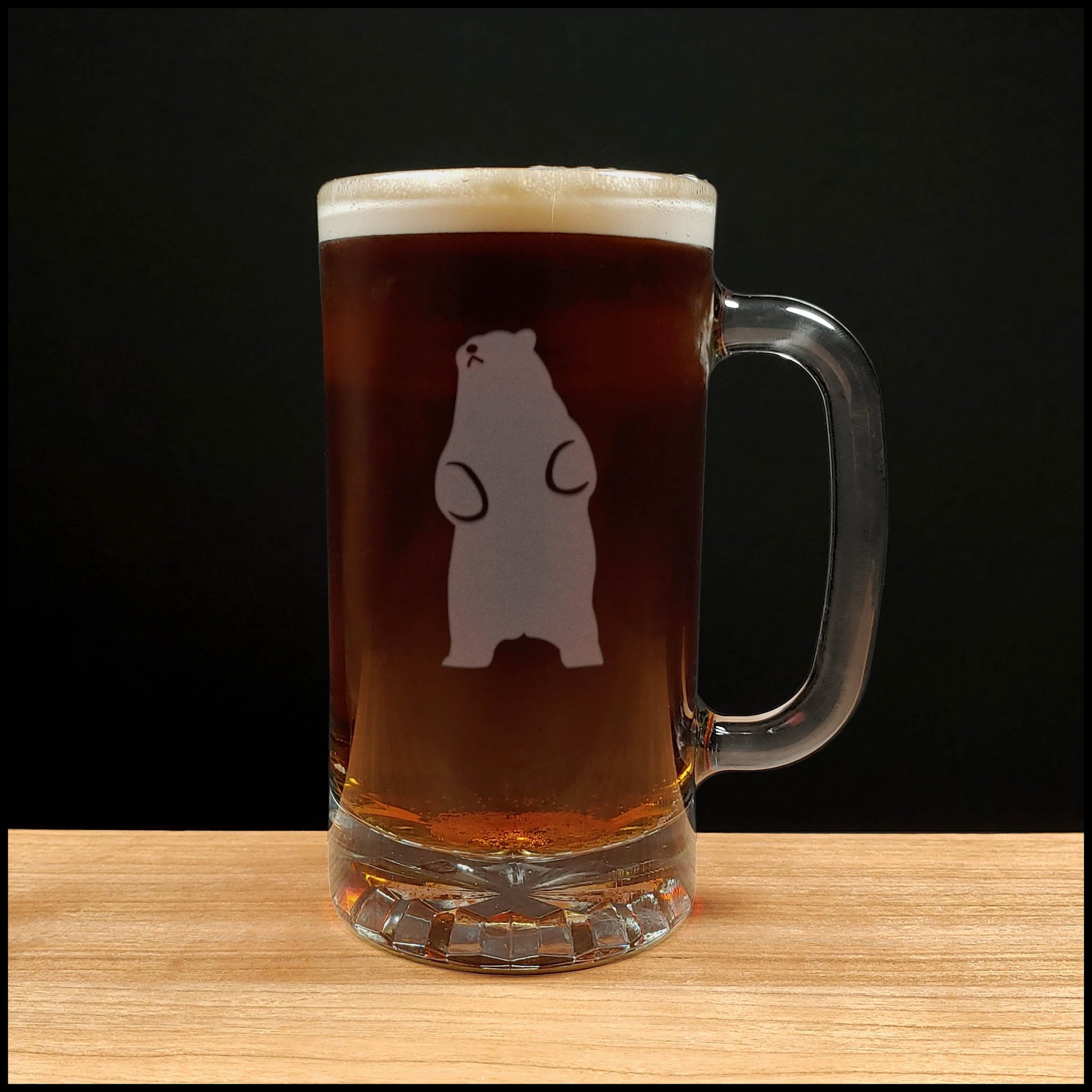 Standing Bear Beer Mug with Dark Beer - Copyright Hues in Glass