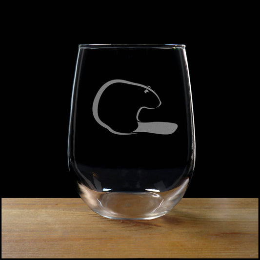 Beaver Stemless Wine Glass - Design 3 - Copyright Hues in Glass