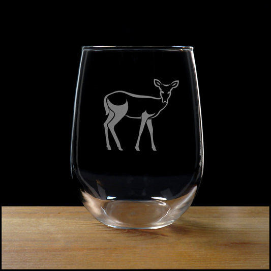 Deer Stemless Wine Glass - Design 2 -  Copyright Hues in Glass