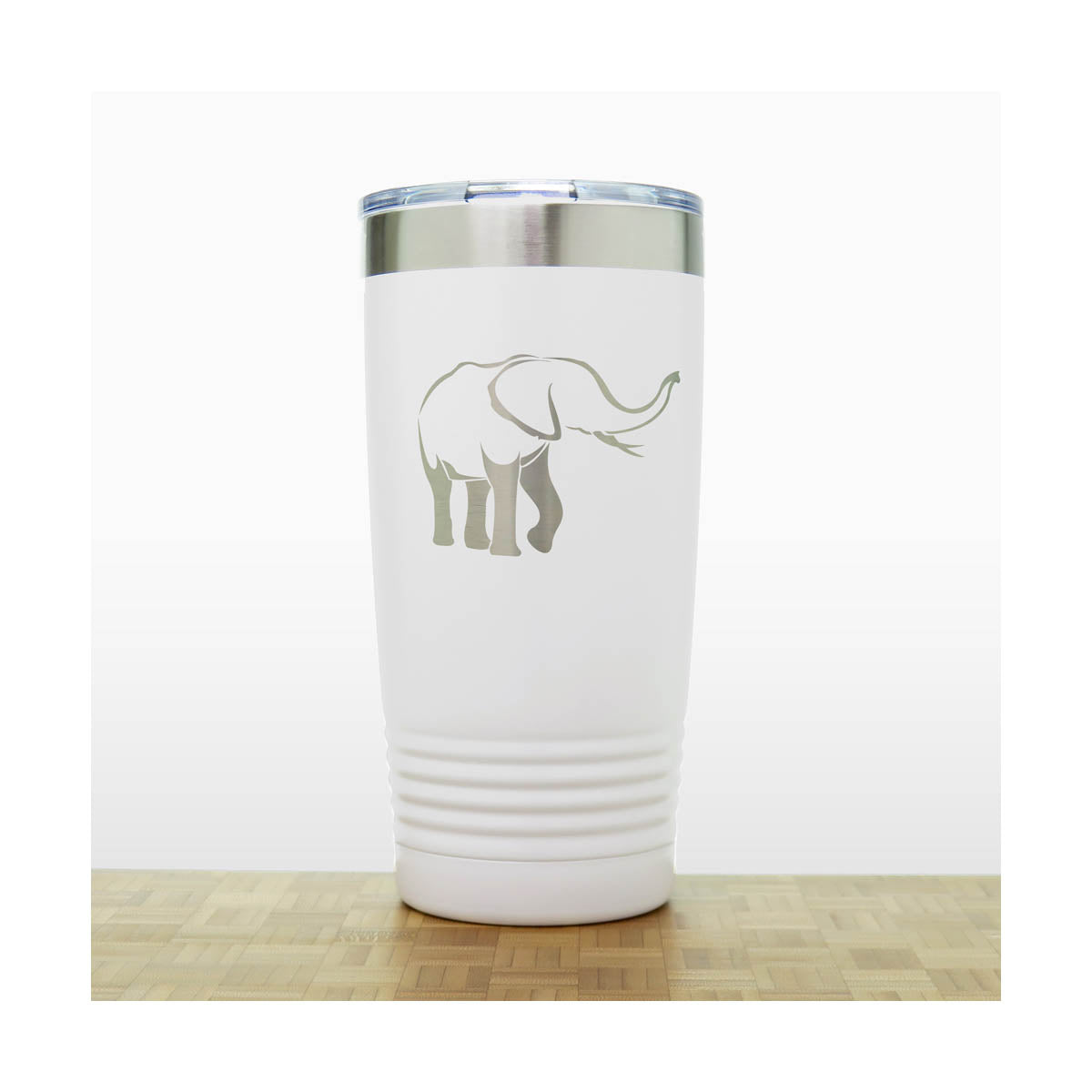 White - Elephant 20 oz Engraved Insulated Travel Tumbler - Design 4 - Copyright Hues in Glass