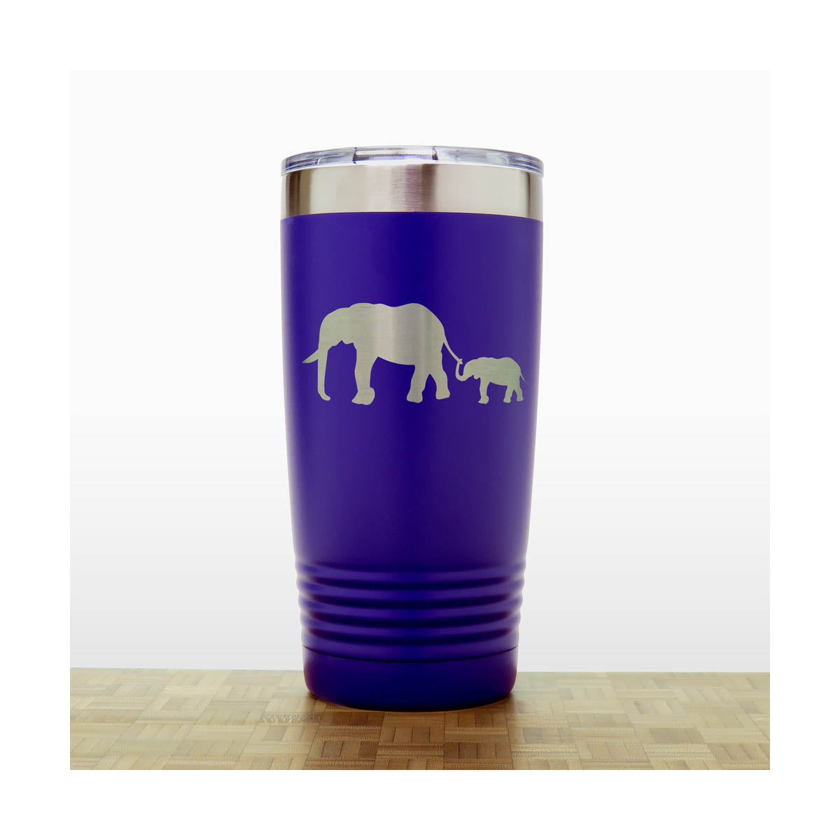 Purple - Elephant and Baby 20 oz Engraved Insulated Tumbler - Copyright Hues in Glass