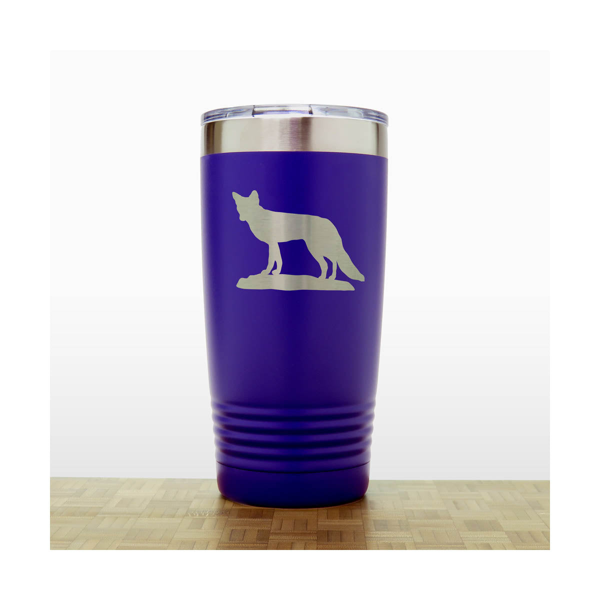 Purple - Fox 20 oz Engraved Insulated Travel Tumbler - Design 3 - Copyright Hues in Glass