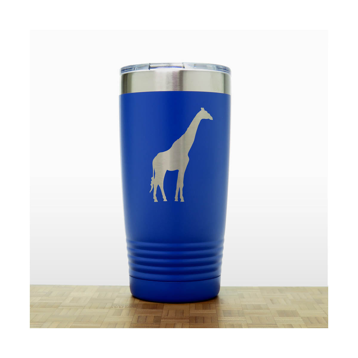 Blue - Giraffe Engraved 20 oz Insulated Tumbler - Copyright Hues in Glass