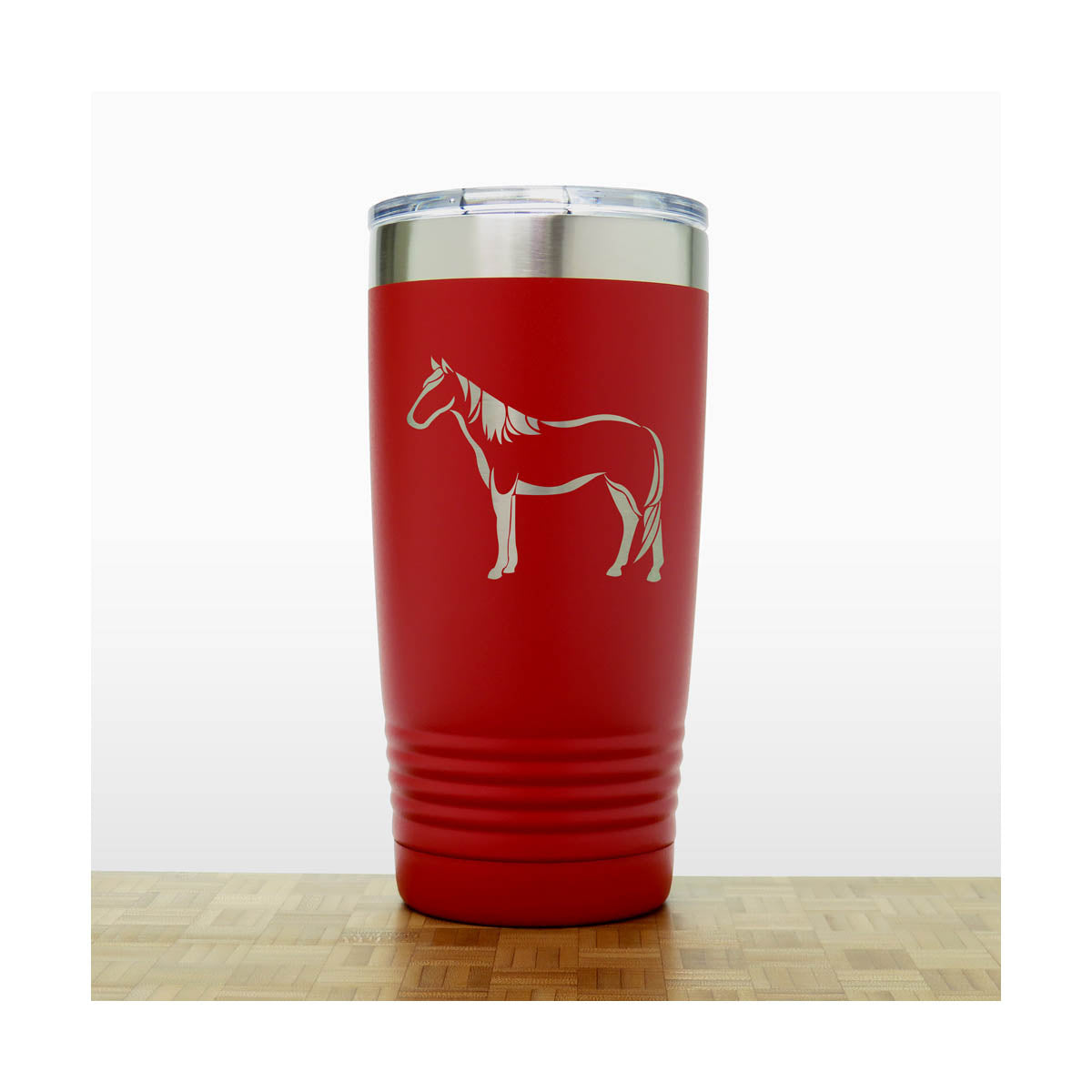 Red - Standing Horse Engraved 20 oz Insulated Tumbler - Copyright Hues in Glass