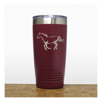 Maroon - Galloping Horse Engraved 20 oz Insulated Tumbler - Design 2 - Copyright Hues in Glass