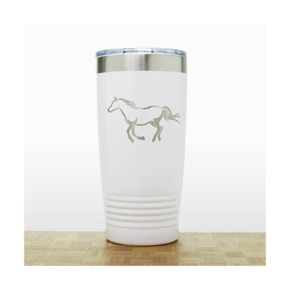 White - Galloping Horse Engraved 20 oz Insulated Tumbler - Design 2 - Copyright Hues in Glass