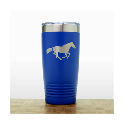 Blue - Running Horse Engraved 20 oz Insulated Tumbler - Copyright Hues in Glass