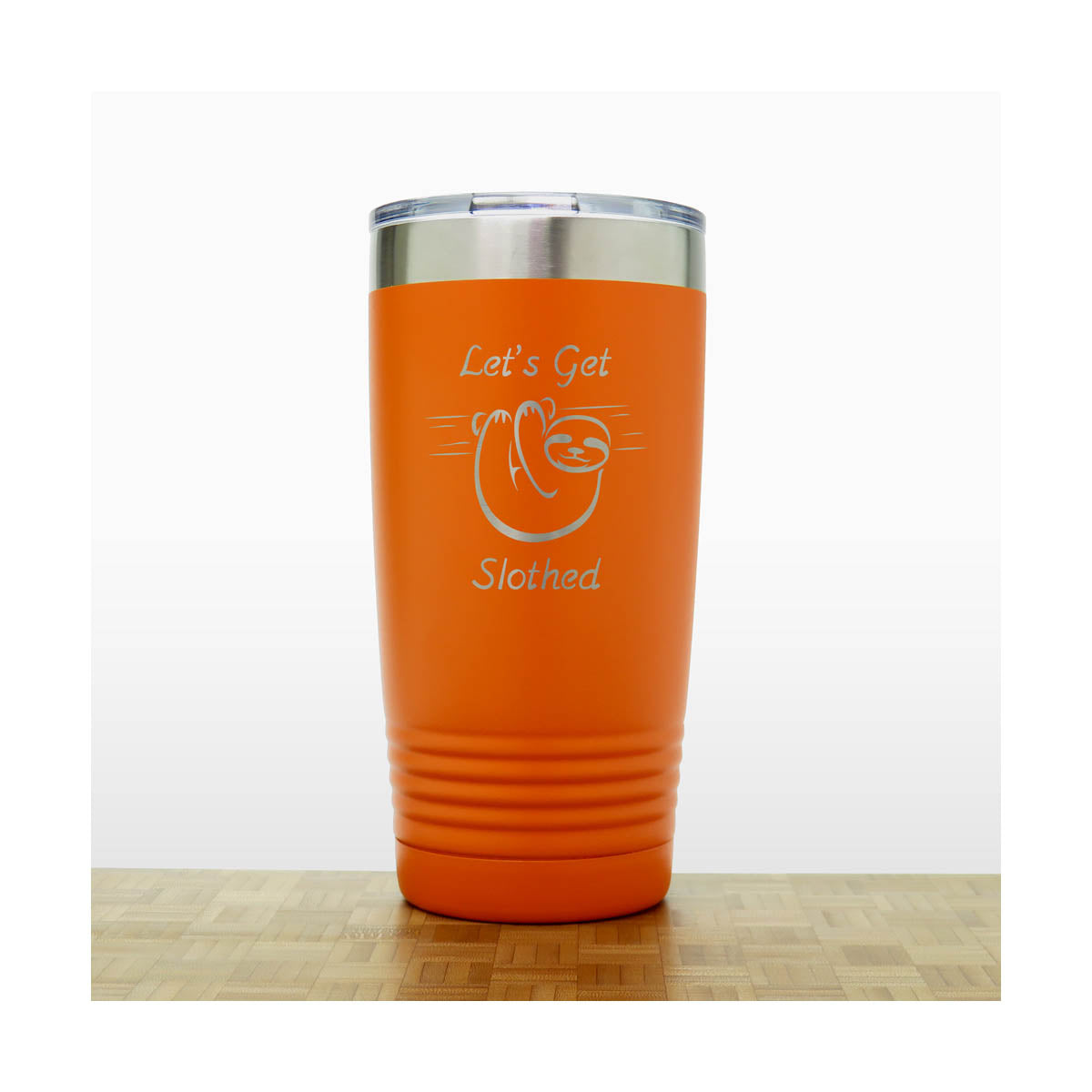 Orange - "Lets Get Slothed" - Sloth Engraved 20 oz Insulated Tumbler - Copyright Hues in Glass