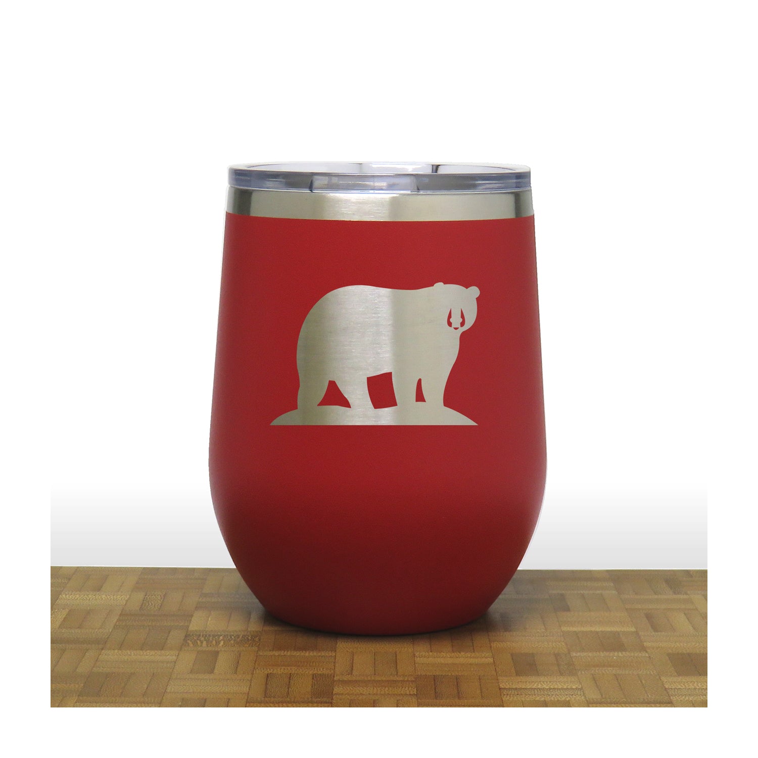 Red - Bear PC 12oz STEMLESS WINE - Copyright Hues in Glass