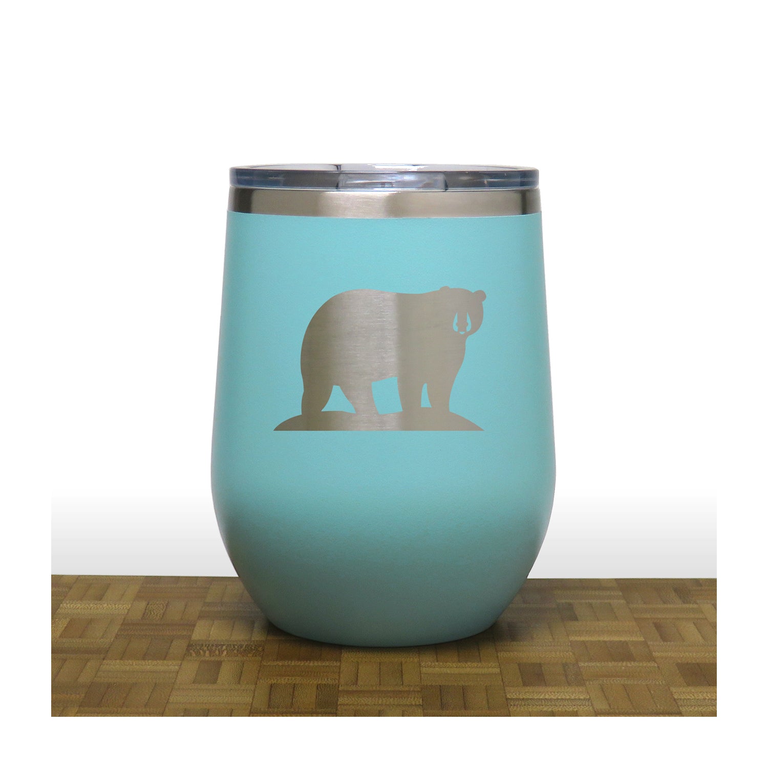 Teal - Bear PC 12oz STEMLESS WINE - Copyright Hues in Glass