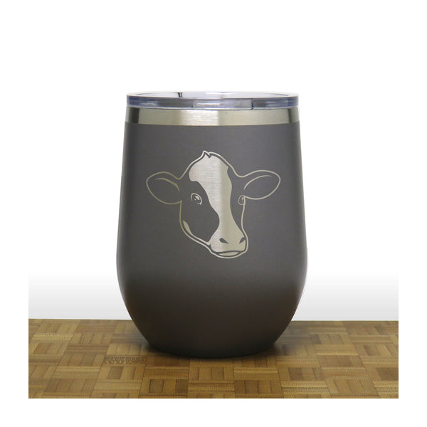 Grey - Cow Face  PC 12oz STEMLESS WINE