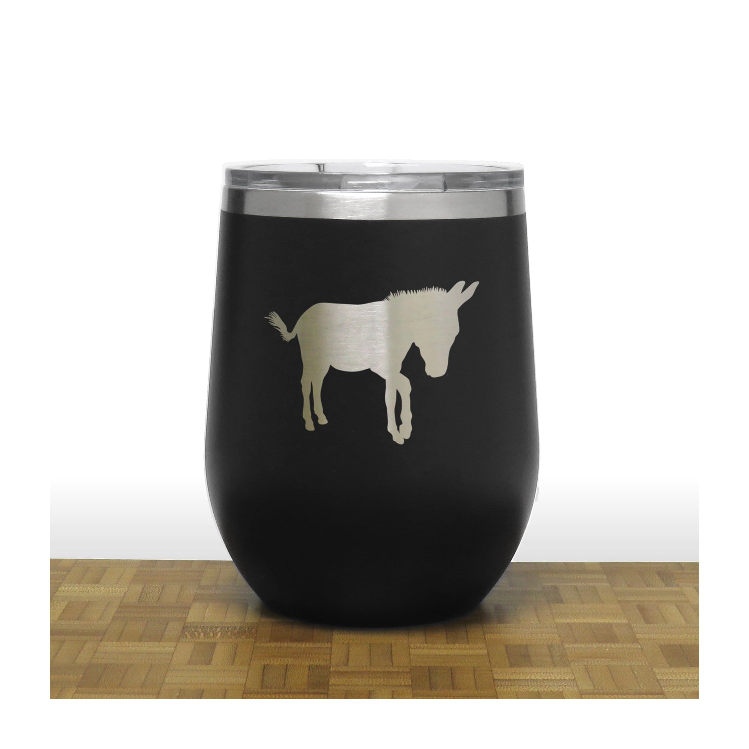 Black  - Donkey PC 12oz STEMLESS WINE - Copyright Hues in Glass