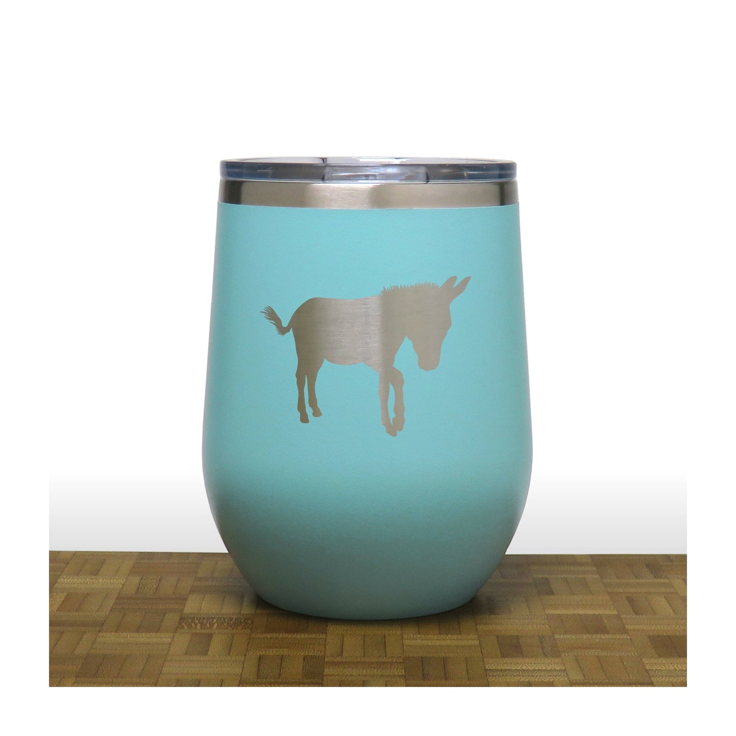 Teal - Donkey PC 12oz STEMLESS WINE - Copyright Hues in Glass