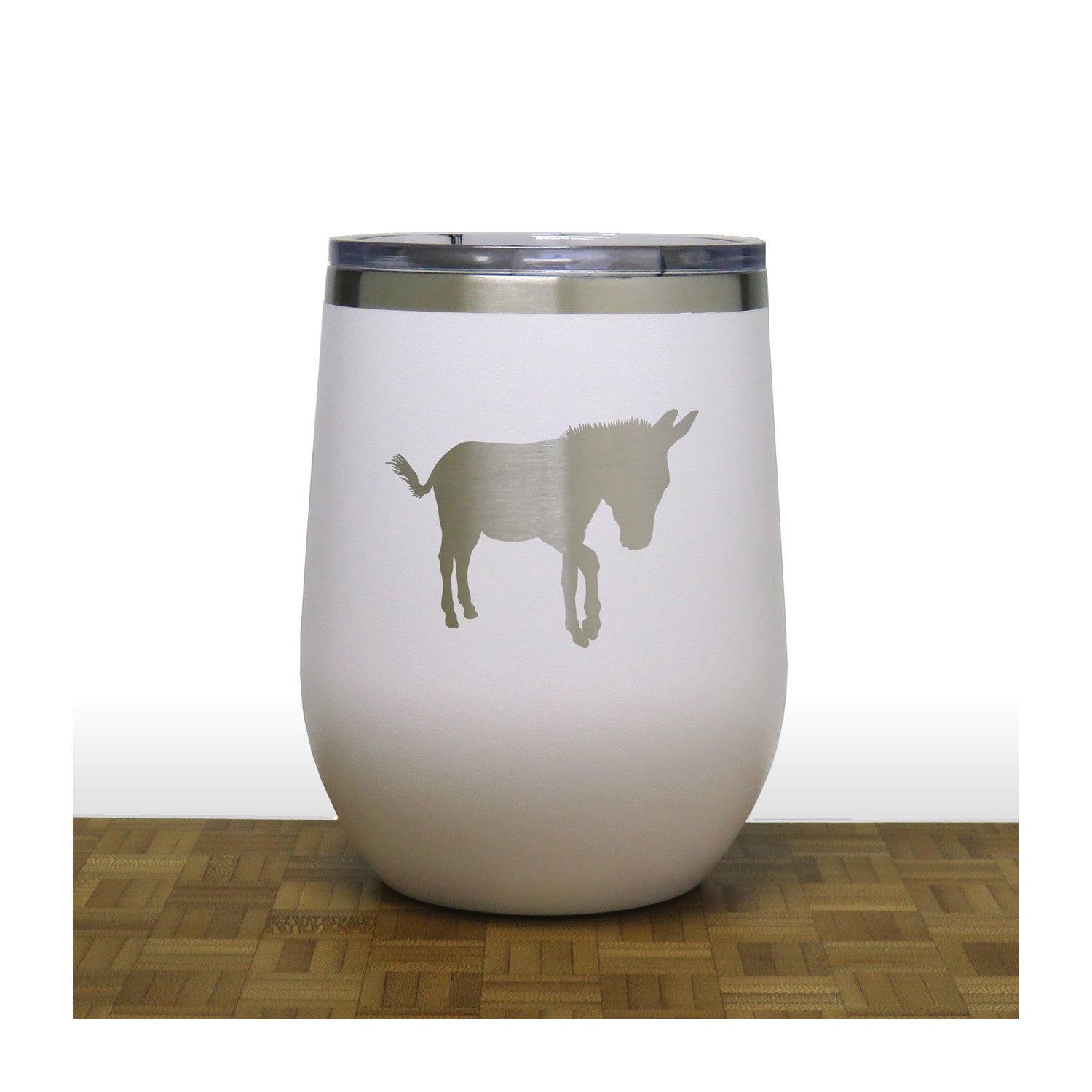 White - Donkey PC 12oz STEMLESS WINE - Copyright Hues in Glass