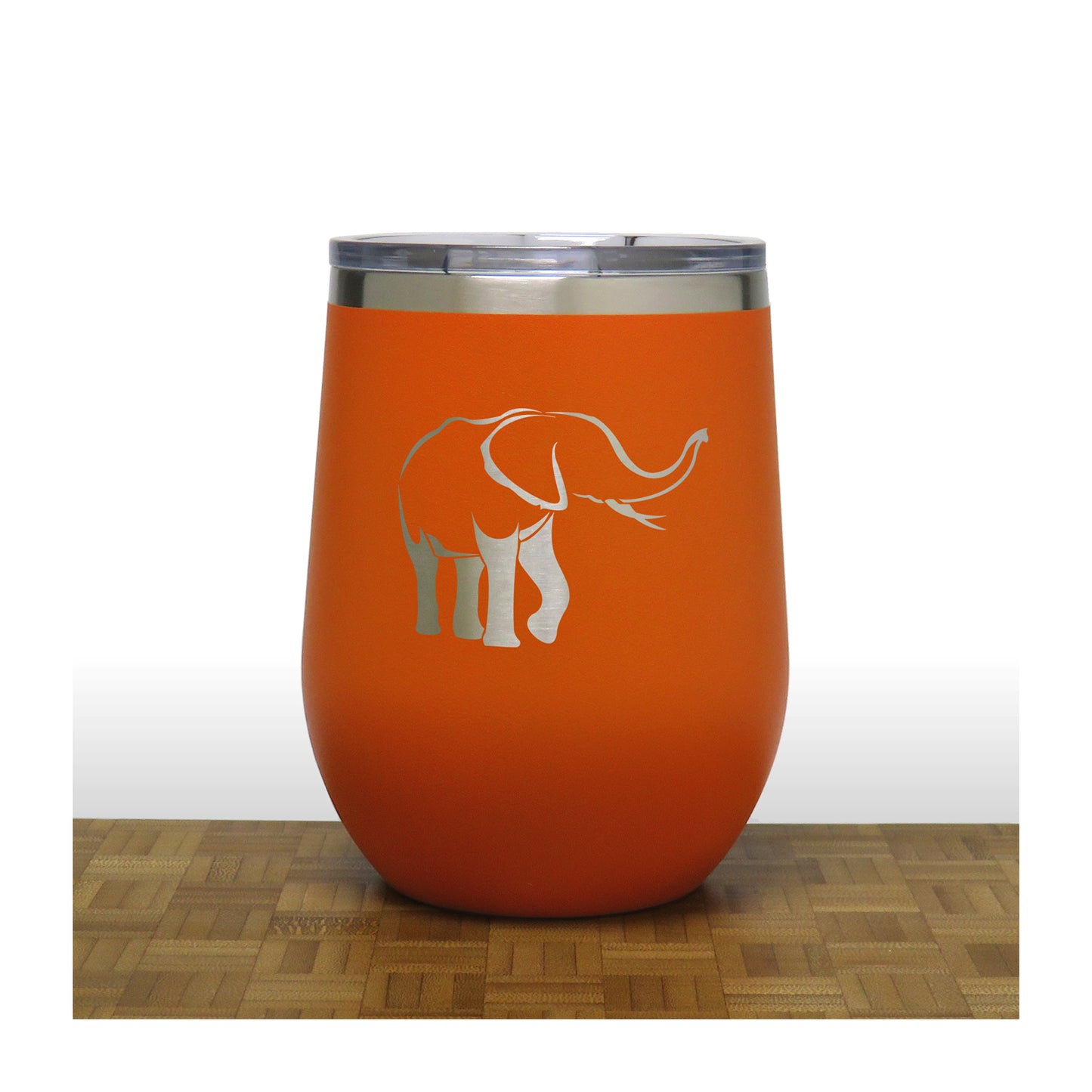 Orange - Elephant Design 4 PC 12oz STEMLESS WINE - Copyright Hues in Glass