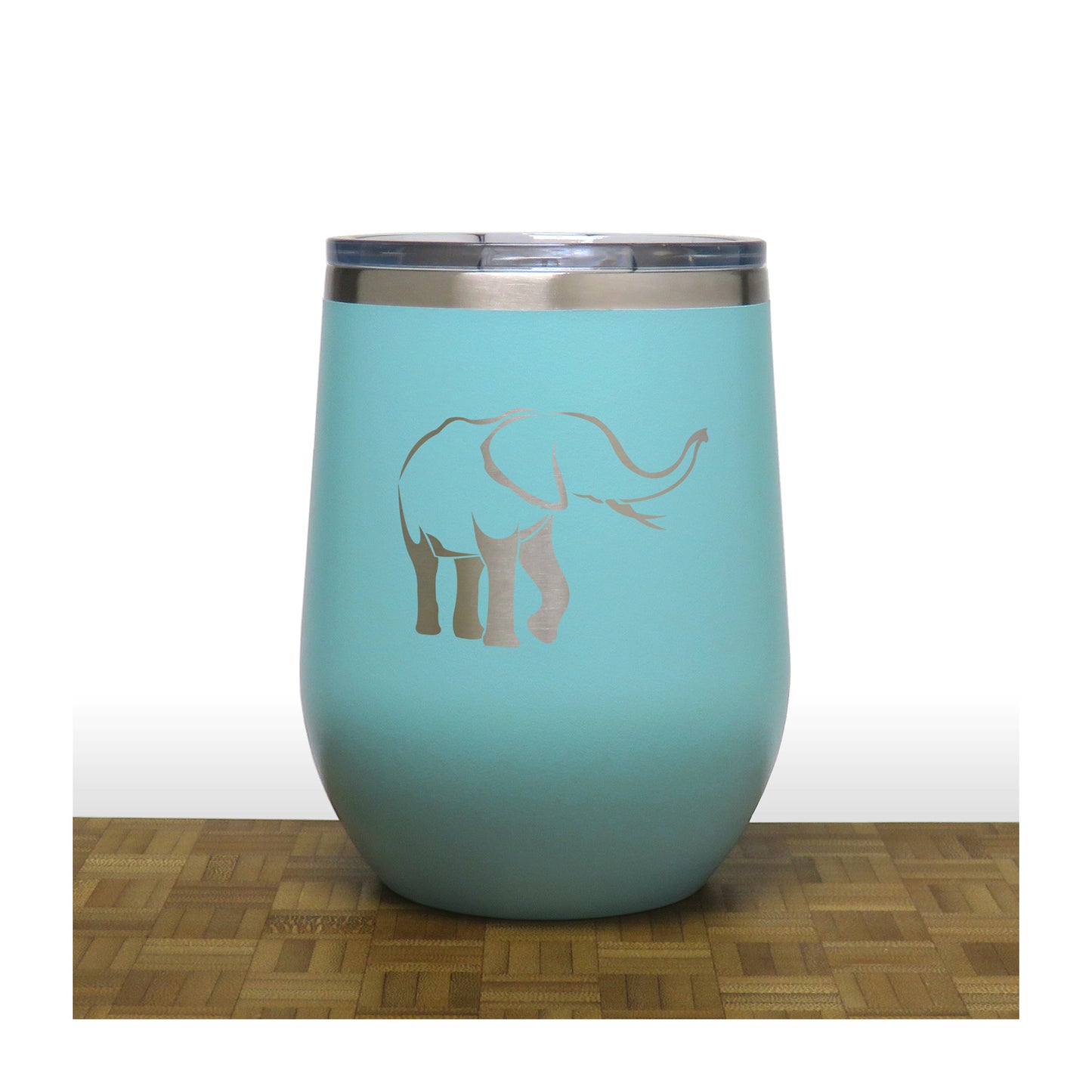 Teal - Elephant Design 4 PC 12oz STEMLESS WINE - Copyright Hues in Glass