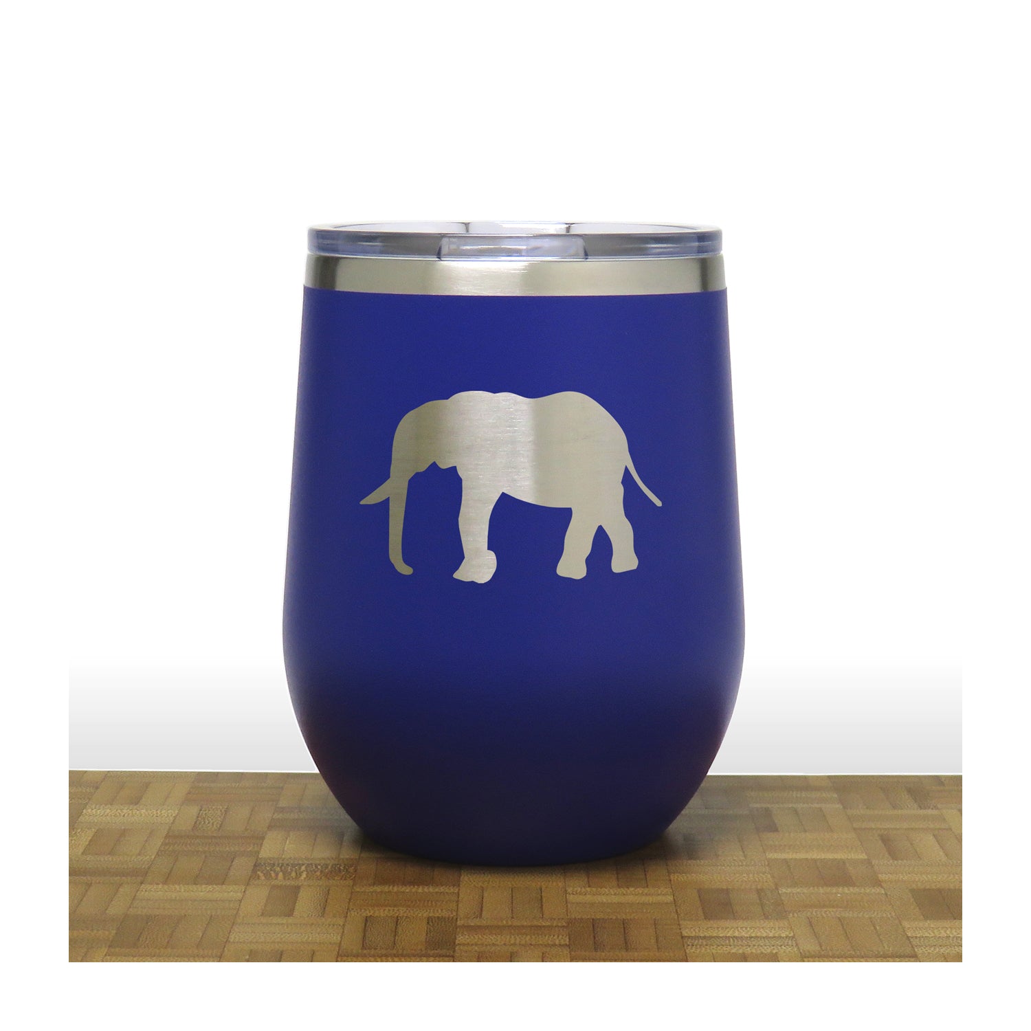 Blue - Elephant Design 5 PC 12oz STEMLESS WINE - Copyright Hues in Glass