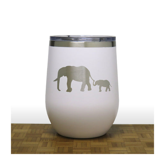 White - Elephant and Baby PC 12oz STEMLESS WINE - Copyright Hues in Glass