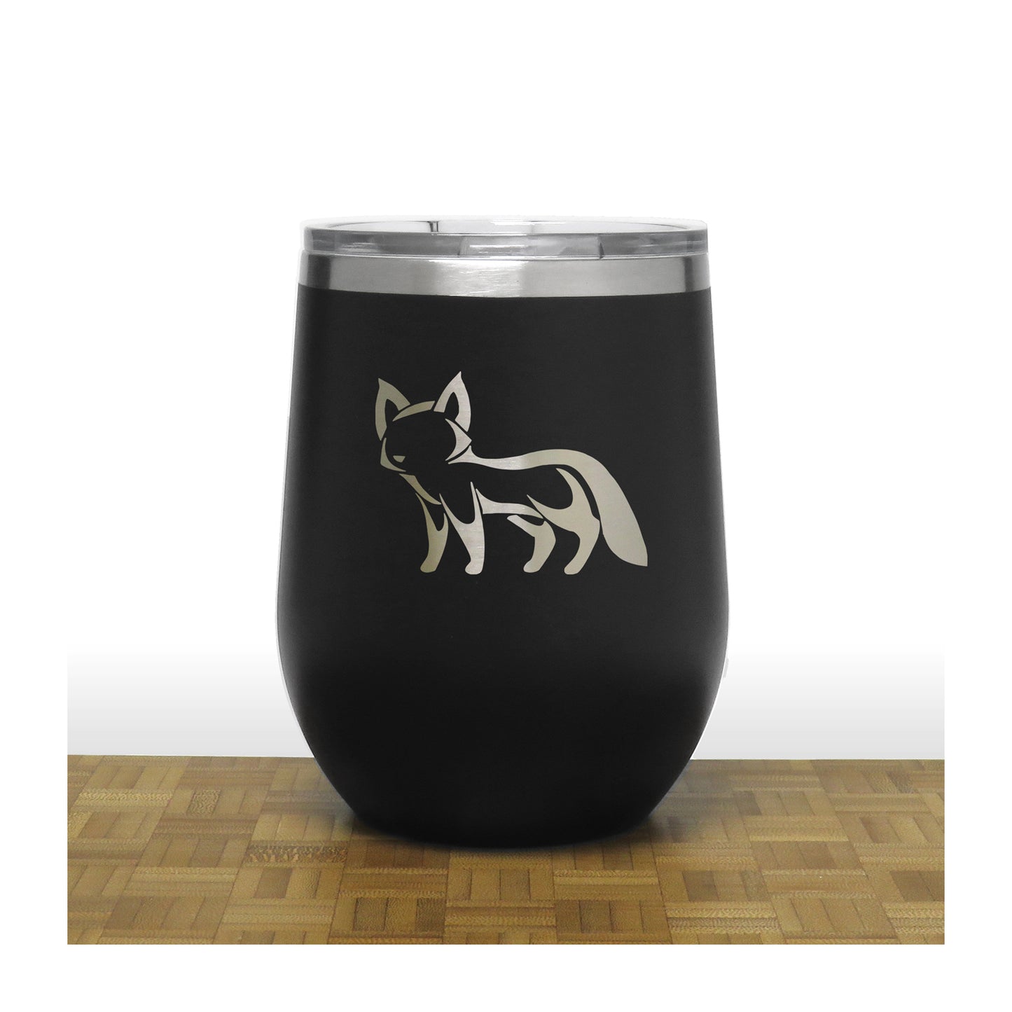 Black - Fox 4 PC 12oz STEMLESS WINE - Copyright Hues in Glass