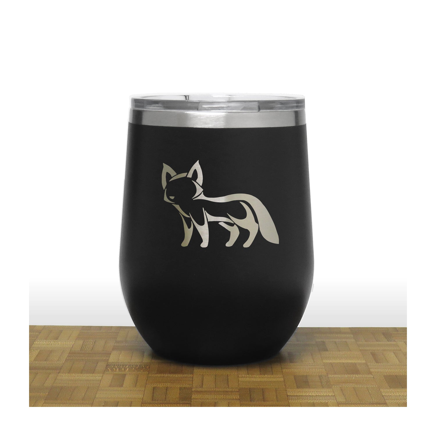 Black - Fox 4 PC 12oz STEMLESS WINE - Copyright Hues in Glass