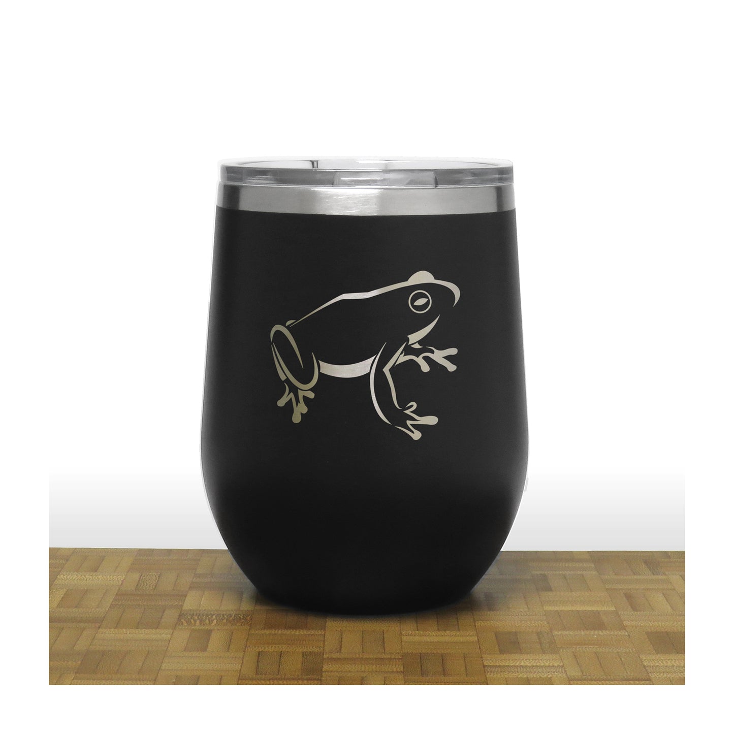 Black - Sitting Frog PC 12oz STEMLESS WINE - Copyright Hues in Glass