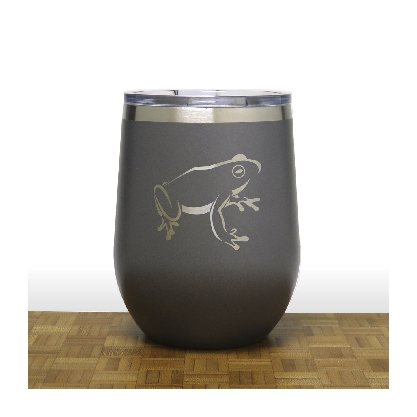 Grey - Sitting Frog PC 12oz STEMLESS WINE - Copyright Hues in Glass