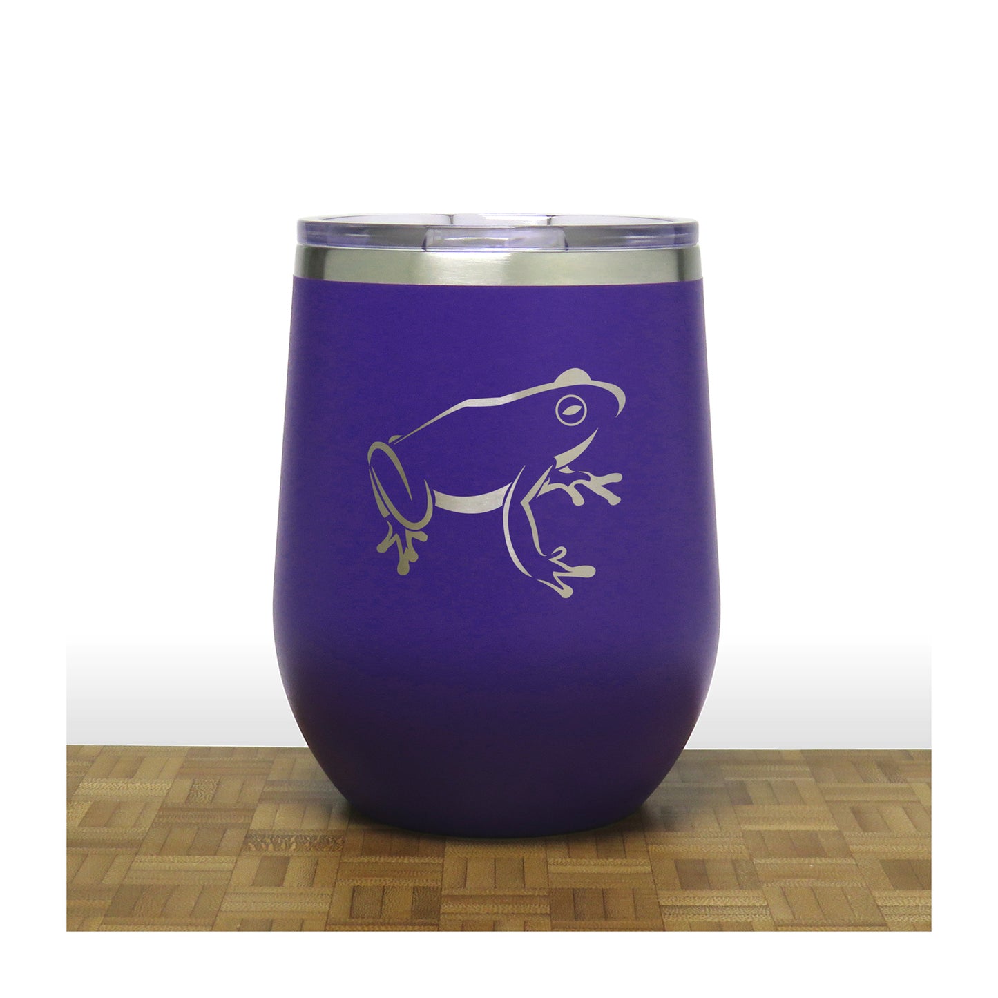 Purple - Sitting Frog PC 12oz STEMLESS WINE - Copyright Hues in Glass