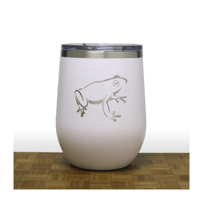 White - Sitting Frog PC 12oz STEMLESS WINE - Copyright Hues in Glass