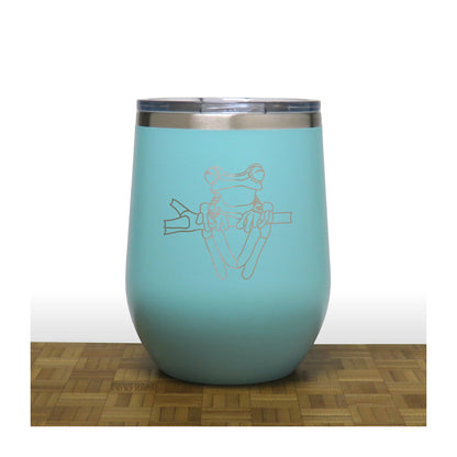 Teal - Tree Frog PC 12oz STEMLESS WINE - Copyright Hues in Glass