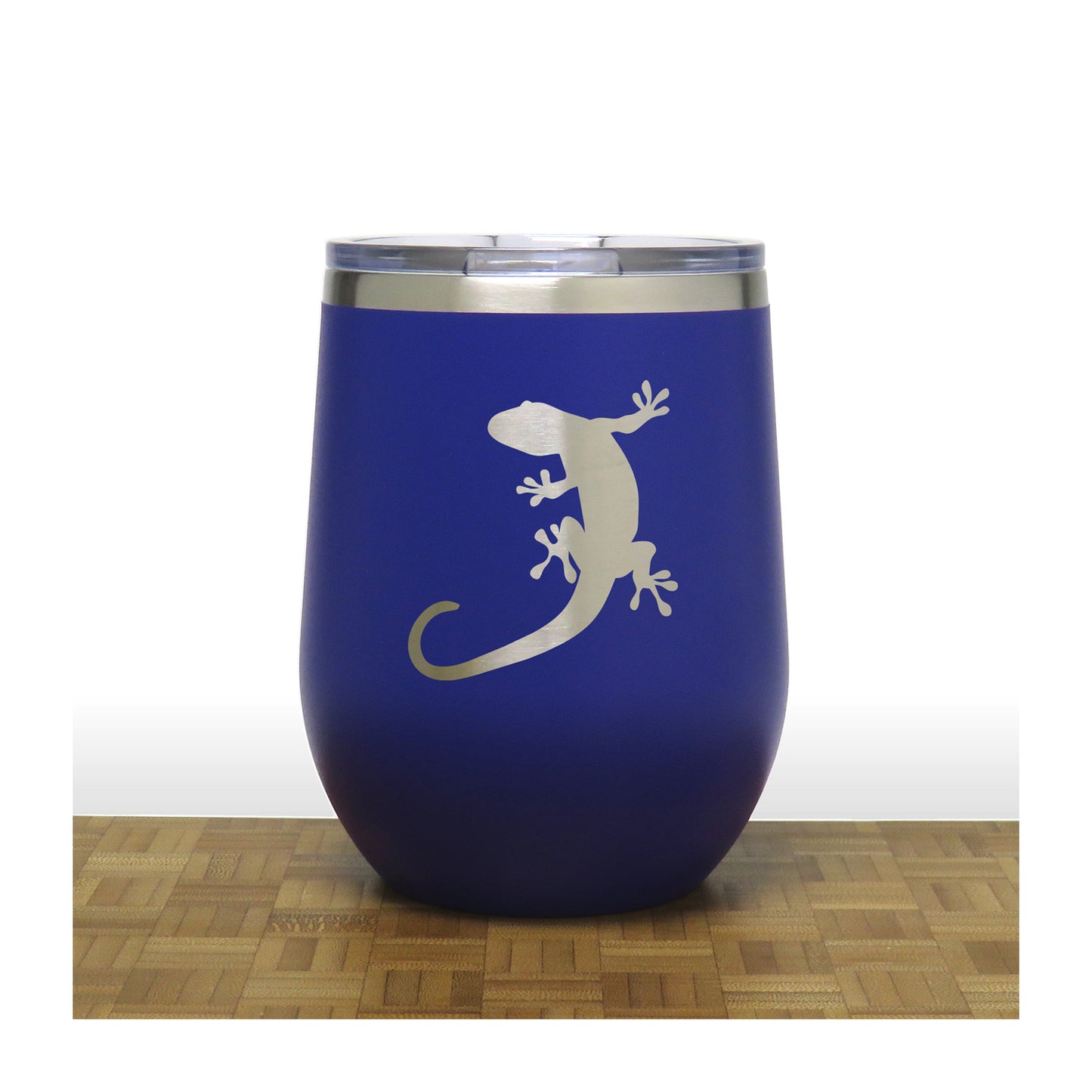 Blue - Gecko PC 12oz STEMLESS WINE - Copyright Hues in Glass