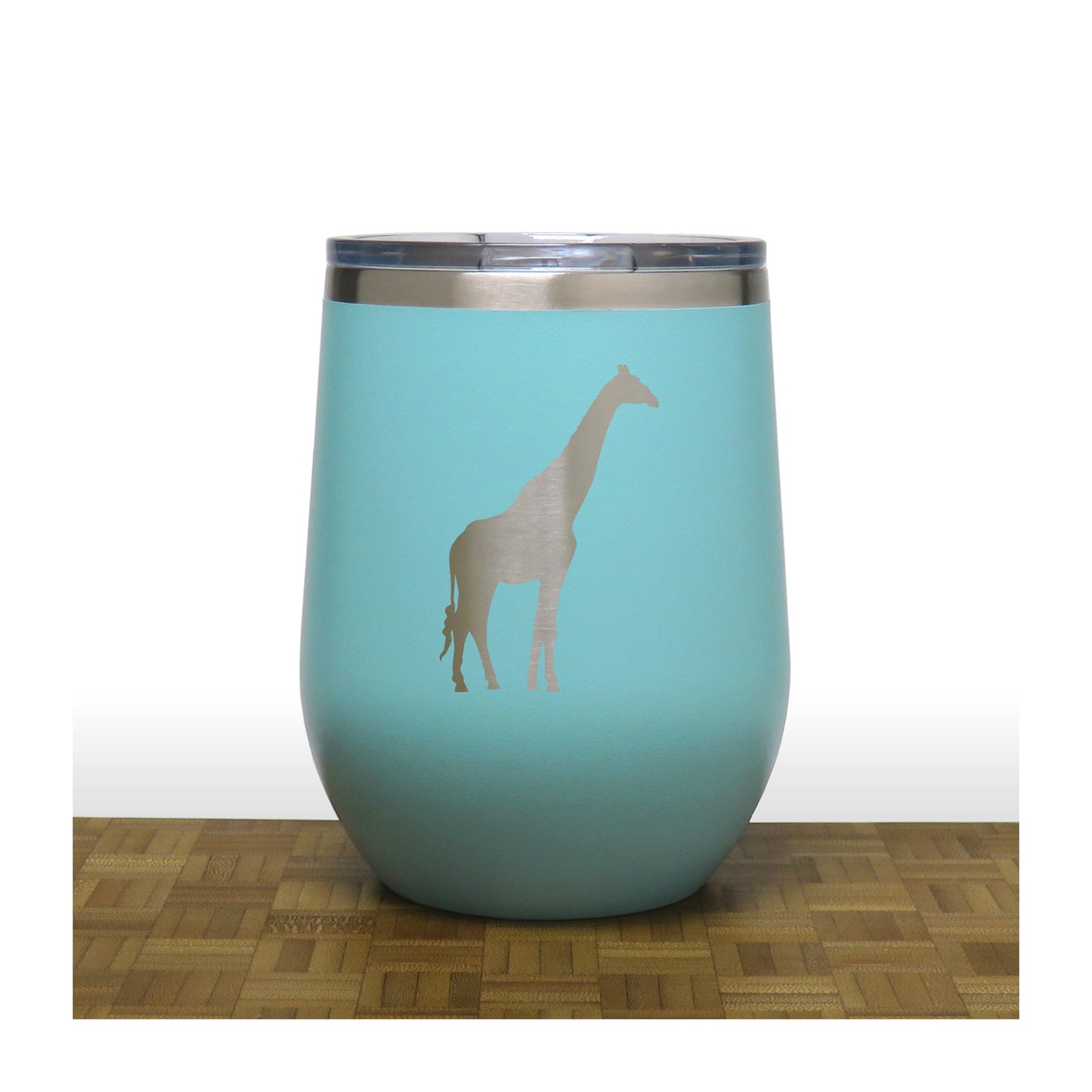 Teal - Giraffe PC 12oz STEMLESS WINE - Copyright Hues in Glass